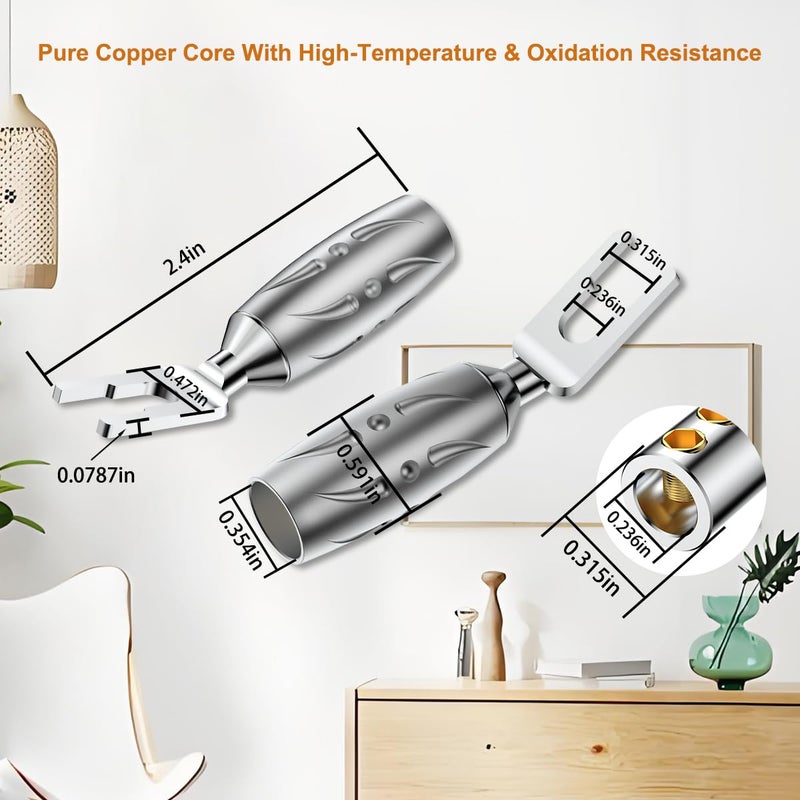 Viborg VS701R HiFi Speaker Spade Connectors, 4X Gold-Plated Pure Copper Y Spades 45 Degree with Screw Locking, Allen Wrench for Speaker Cord - Image 3
